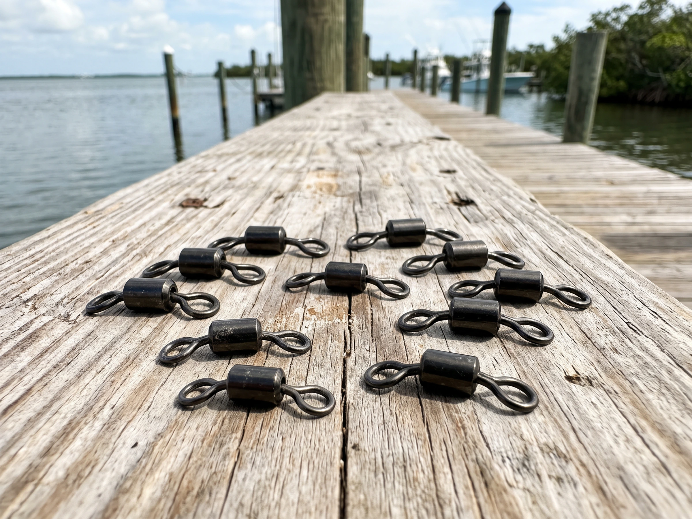 Barrel swivels on a dock