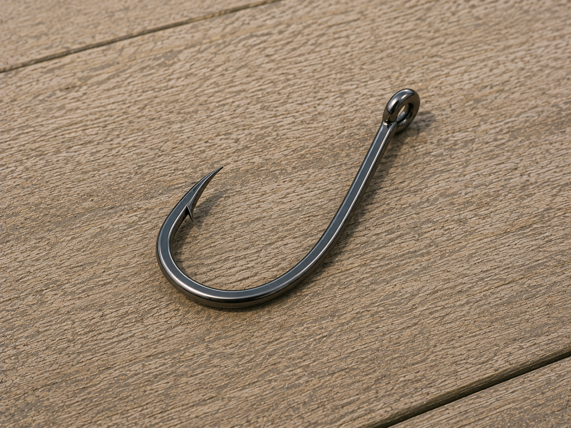 Inshore circle hook macro on a dock