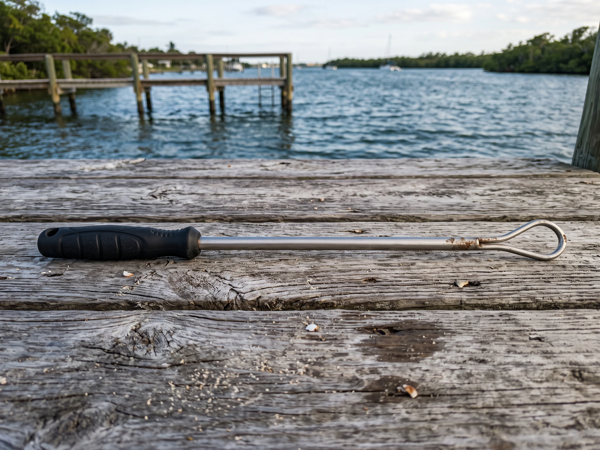 Fishing dehooker on a dock