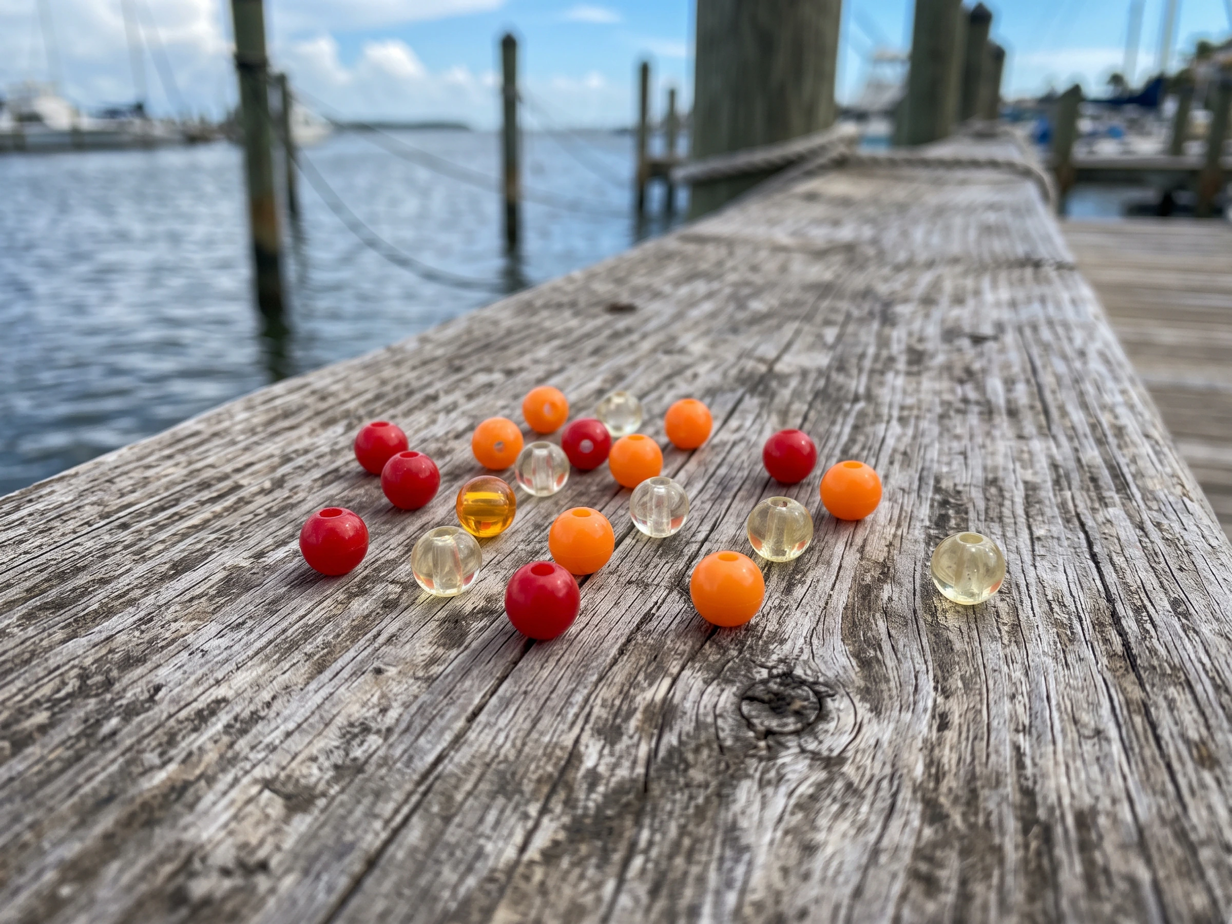 Fishing rig beads on a dock