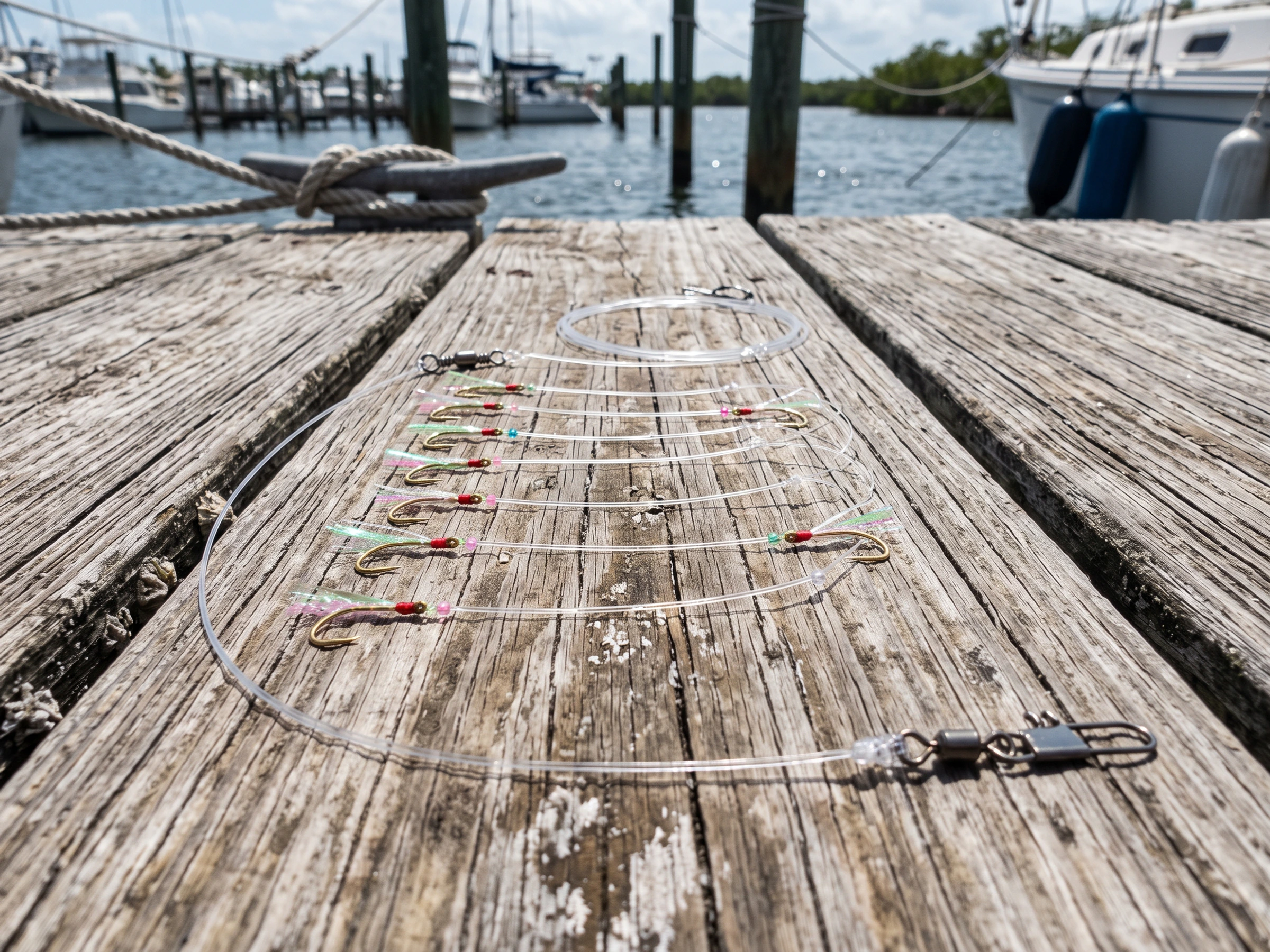 Premade Sabiki rig on a dock
