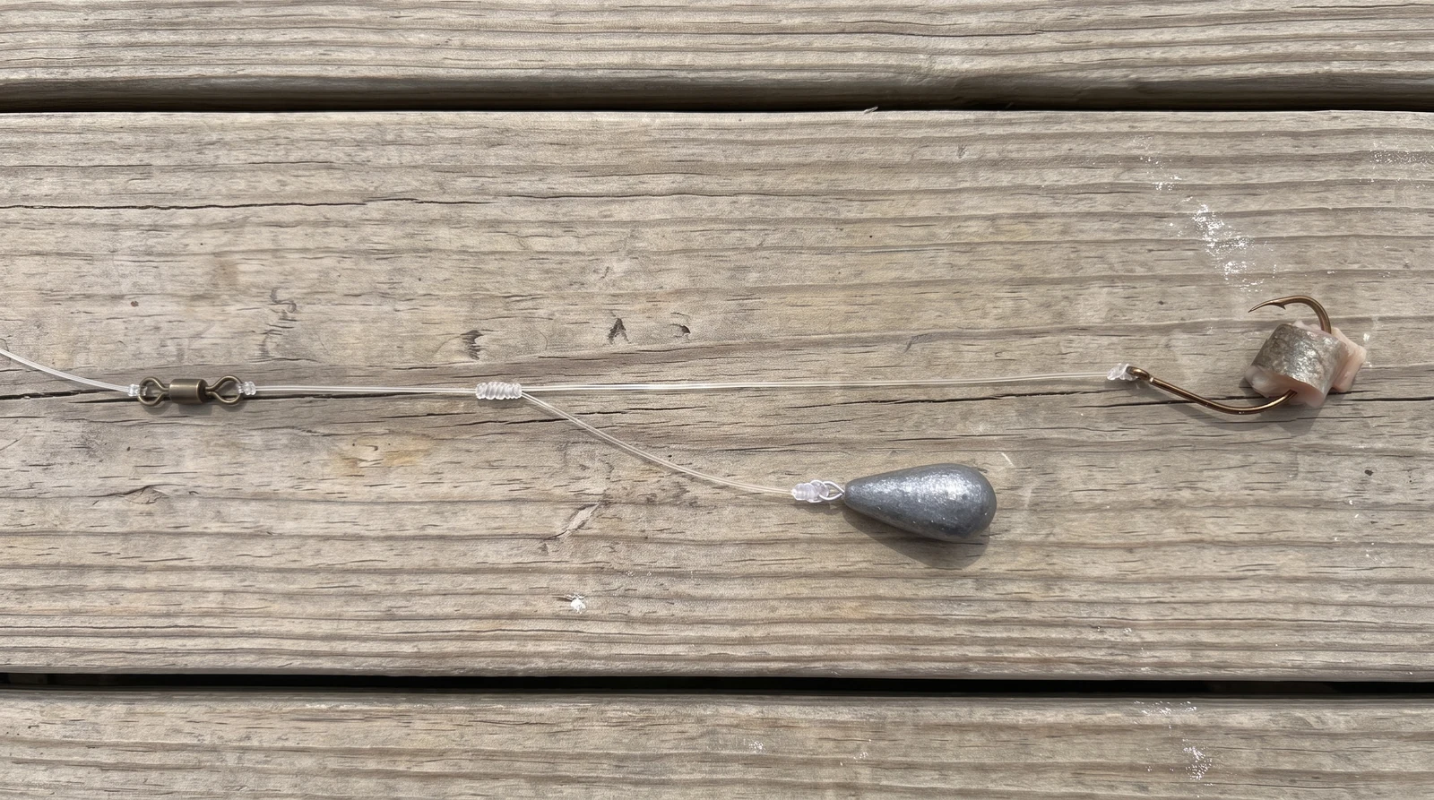 Bottom Rig arranged on a dock for identification