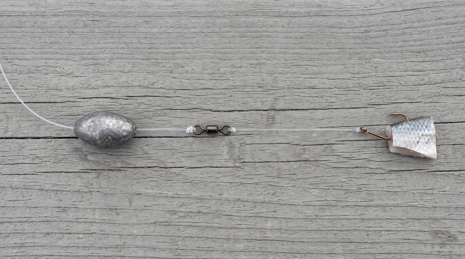 Fish Finder Rig arranged on a dock for identification
