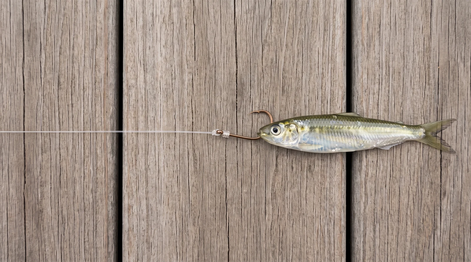Freeline Live Bait Rig arranged on a dock for identification