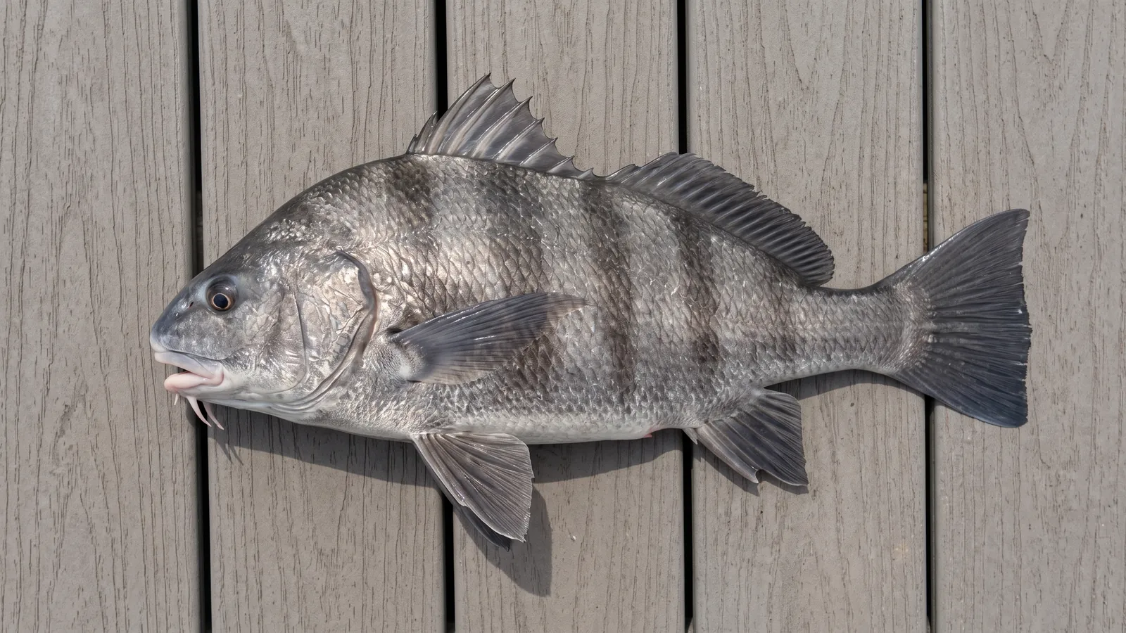 Black Drum specimen showing its body shape and identifying markings